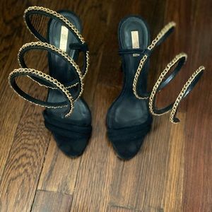 These black chain sandals are beautiful! Black velvety fabric, leather sole.